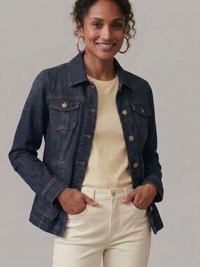 Tommy Hilfiger Dark Wash Denim Jacket Tailored Fit Medium Women’s
